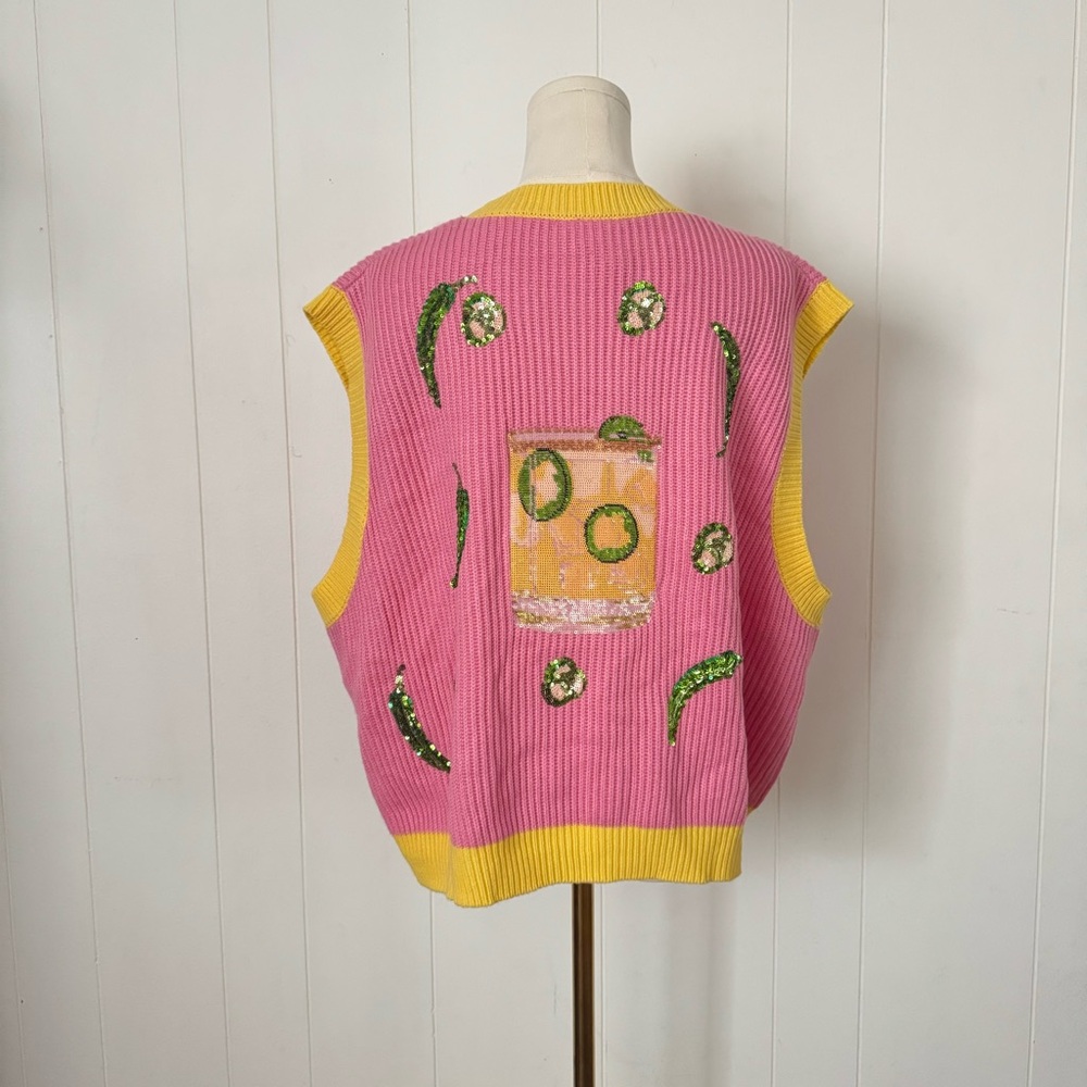 Queen of Sparkles Spicy Margarita Jalapeño Sequin Sweater Vest L NWOT - Picture 7 of 12